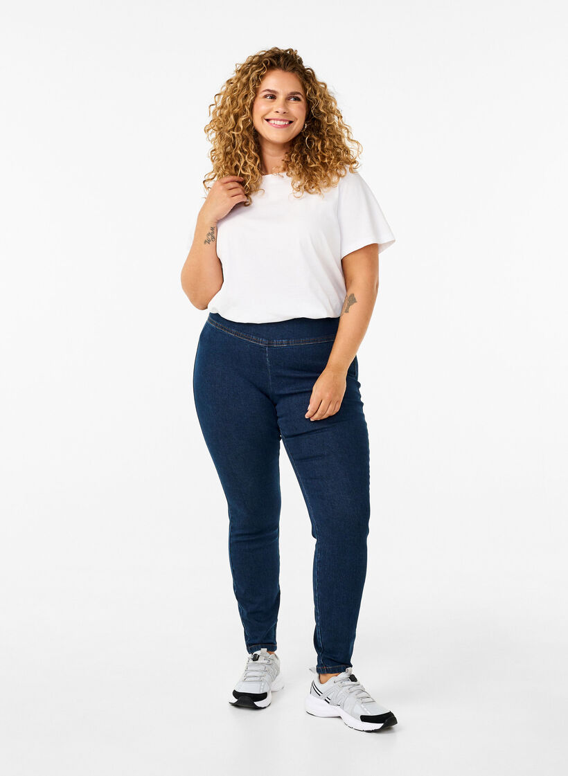Stretchy jeggings with high waist, Dark Blue, Model image number 0