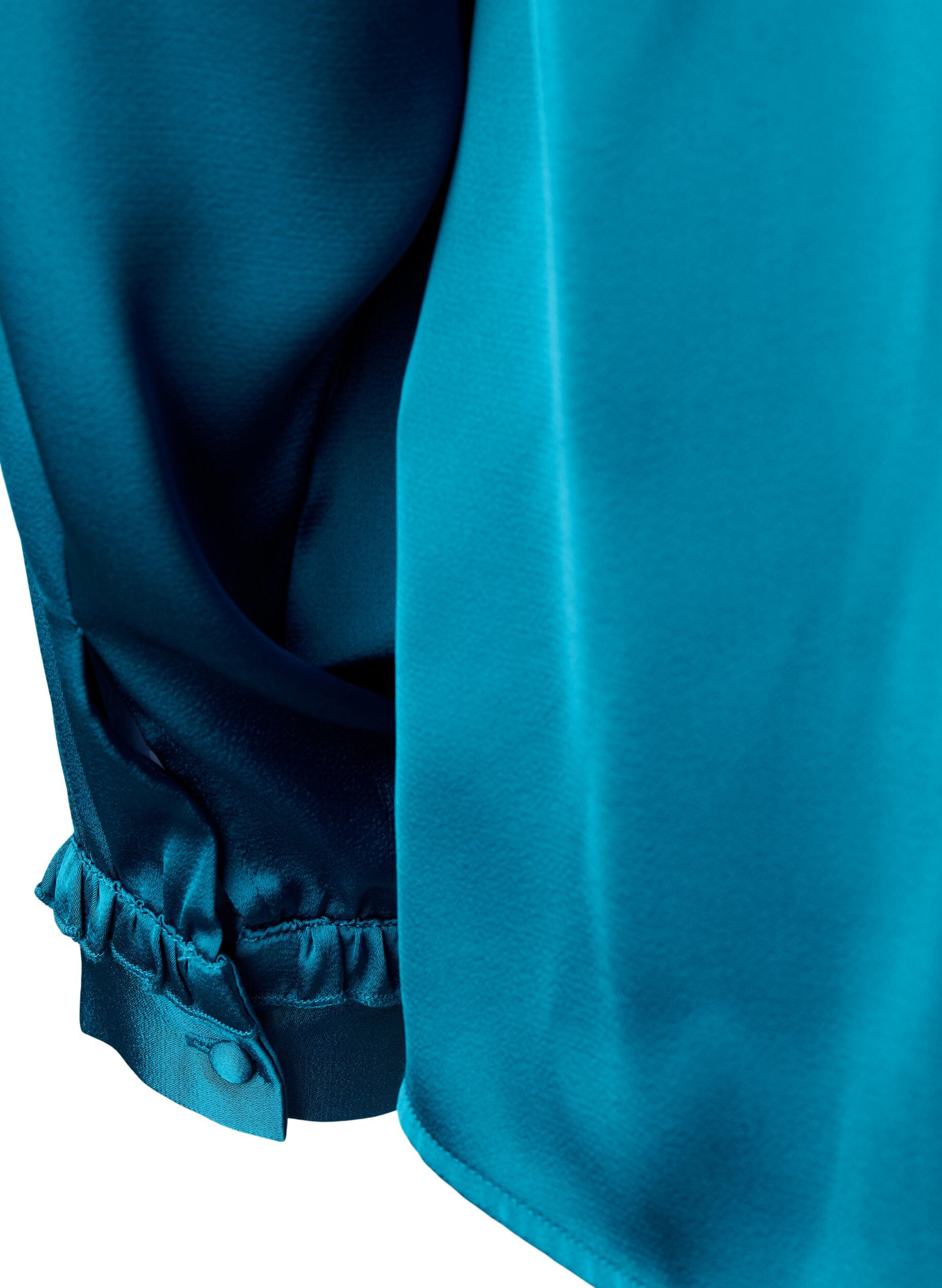 Zizzifashion Satin shirt blouse with ruffle details, Shaded Spruce, Packshot image number 3