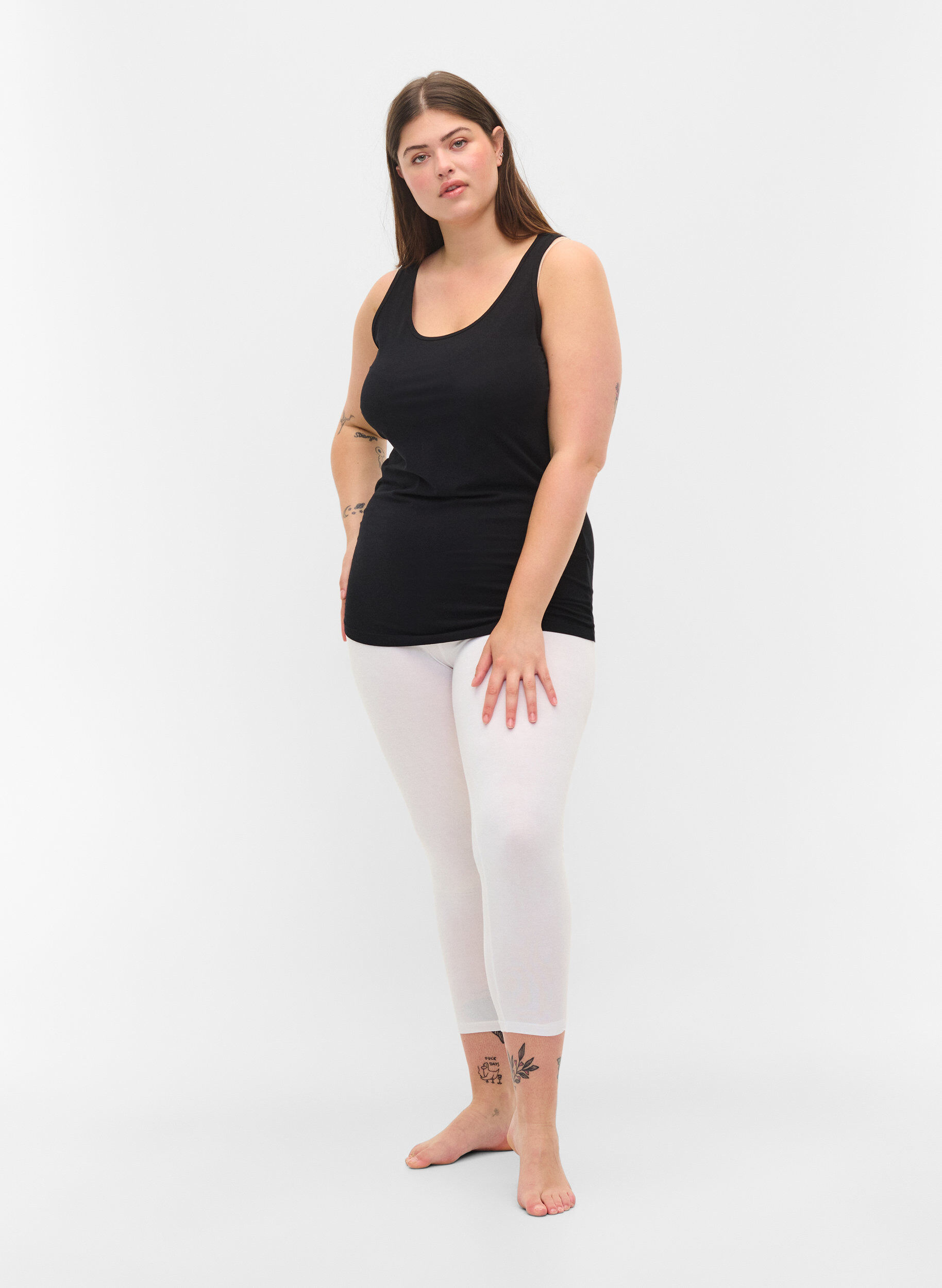 Zizzifashion 3/4 length basic leggings, Bright White, Model image number 0