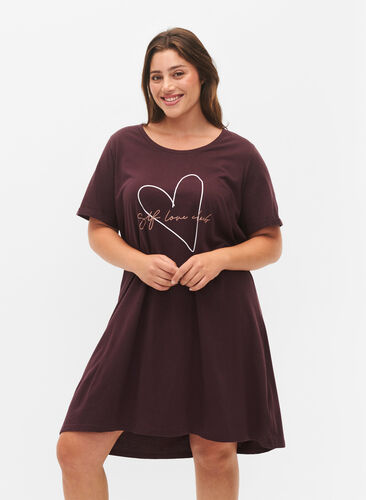 Short-sleeved nightgown in organic cotton, Fudge W. Self-Love, Model image number 0