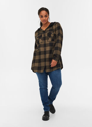 Checked shirt jacket with hood, Ivy Green Check, Model image number 3