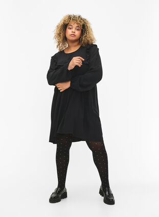 Viscose tunic with ruffles, Black, Model image number 2