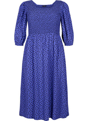 Polka dotted viscose dress with smock, R.Blue w. Black Dot, Packshot image number 0