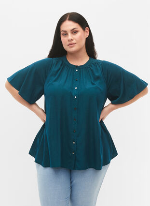 Short-sleeved shirt with dotted pattern, Deep Teal, Model image number 0