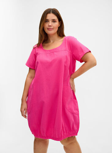 Short-sleeved cotton dress, Beetroot Purple, Model image number 0