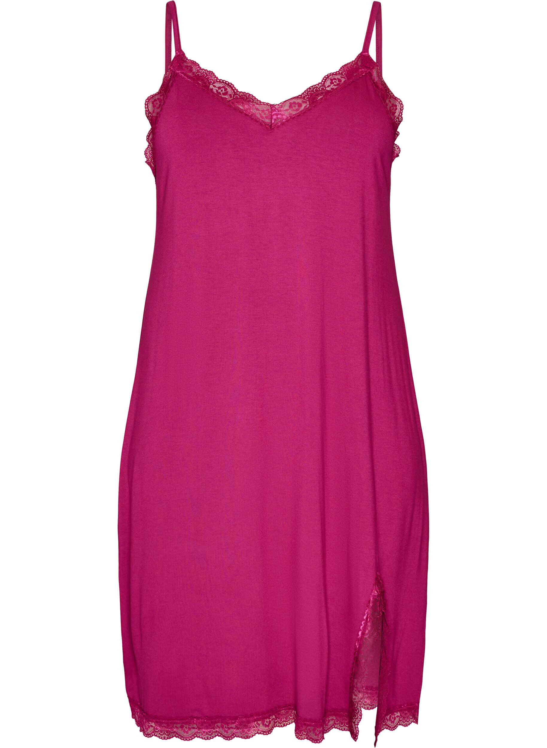 ZizzifashionViscose nightgown with lace and slits, Red, Packshot image number 0