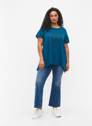 T-shirt in cotton with text print, Blue Coral HAPPY, Model image number 2