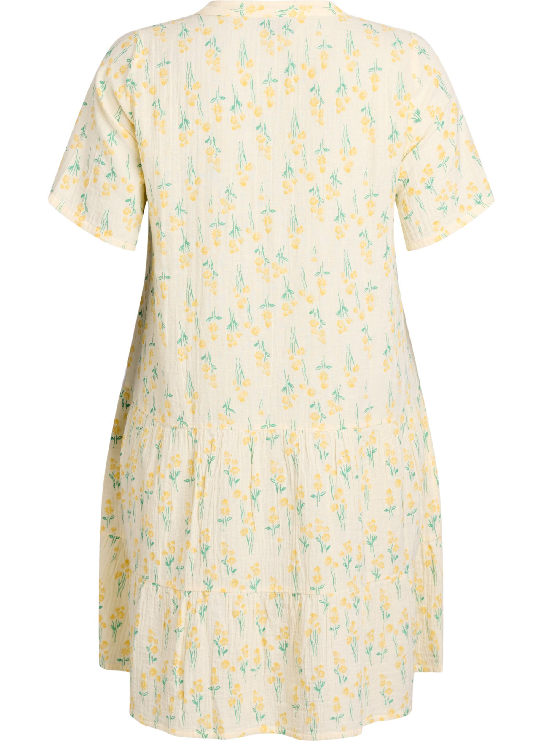Zizzifashion Short A-line dress in cotton muslin, Yellow, Packshot image number 1