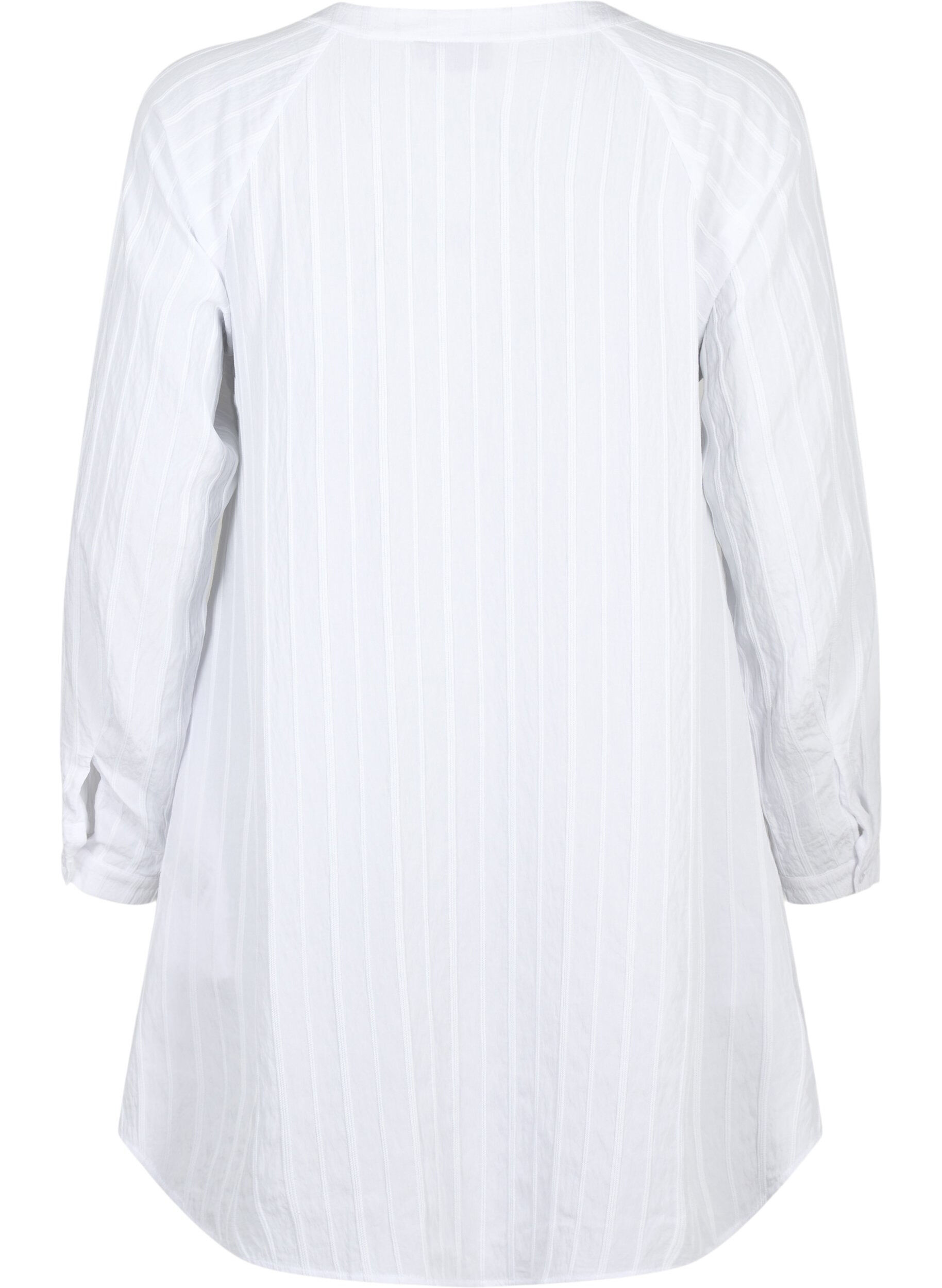Zizzifashion Long viscose shirt with striped structure, Bright White, Packshot image number 1