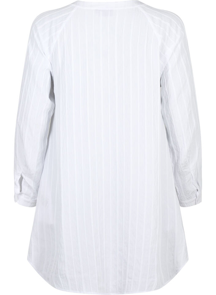 Long viscose shirt with striped structure, Bright White, Packshot image number 1