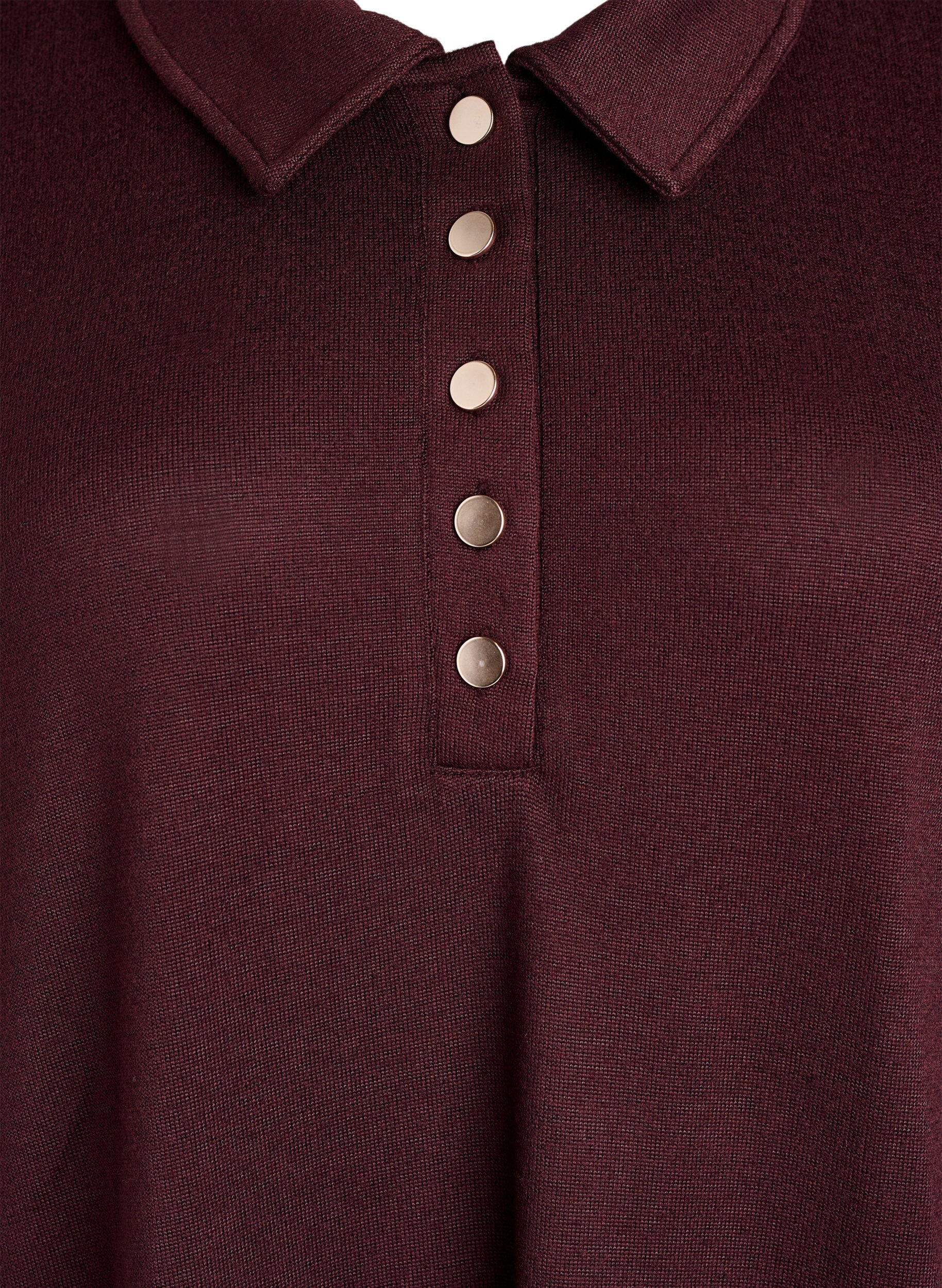 Zizzifashion Short polo dress with buttons and long sleeves, Dark Bordeaux, Packshot image number 2
