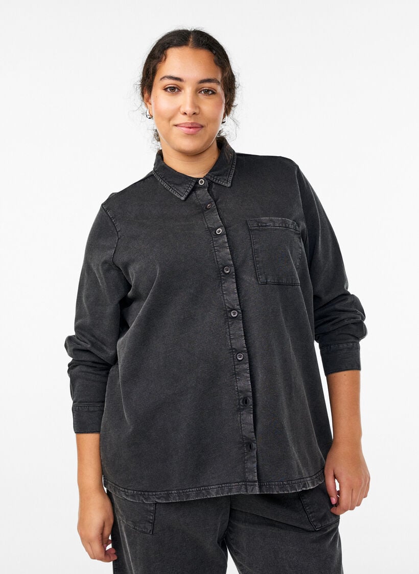 Shirt in sweat fabric with a washed effect, Dark Grey, Model image number 0