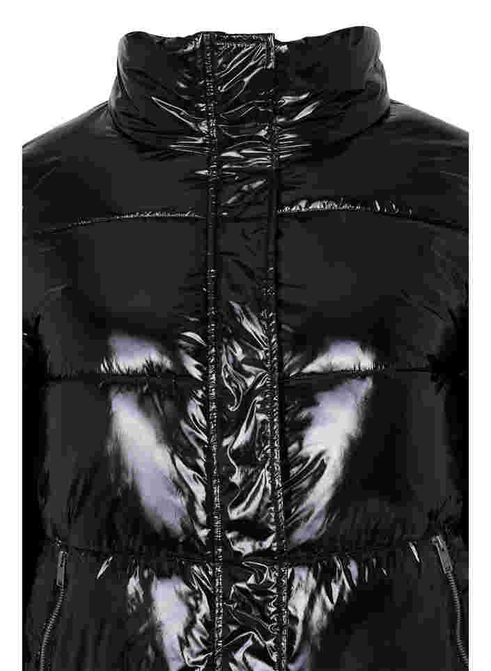 Shiny winter jacket with zip and button closure, Black, Packshot image number 2