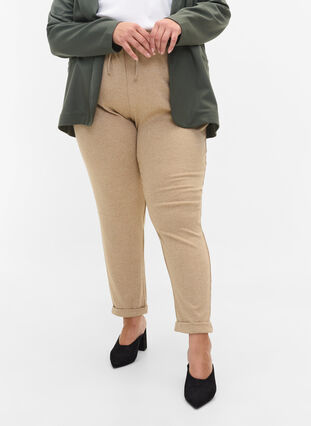 Marled trousers with drawstring and pockets, Beige Melange, Model image number 3