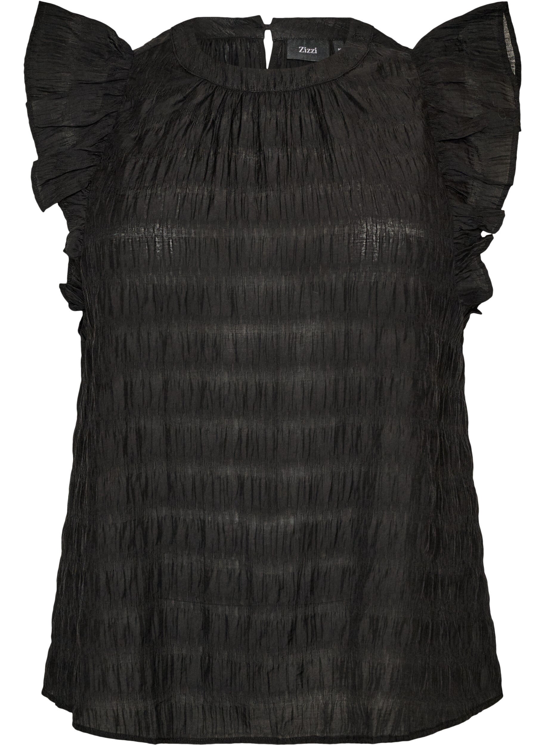Sleeveless blouse with texture and ruffles