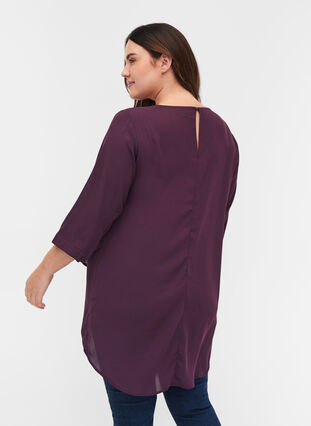 Blouse with 3/4-length sleeves and asymmetric hem, Plum Perfect, Model image number 1