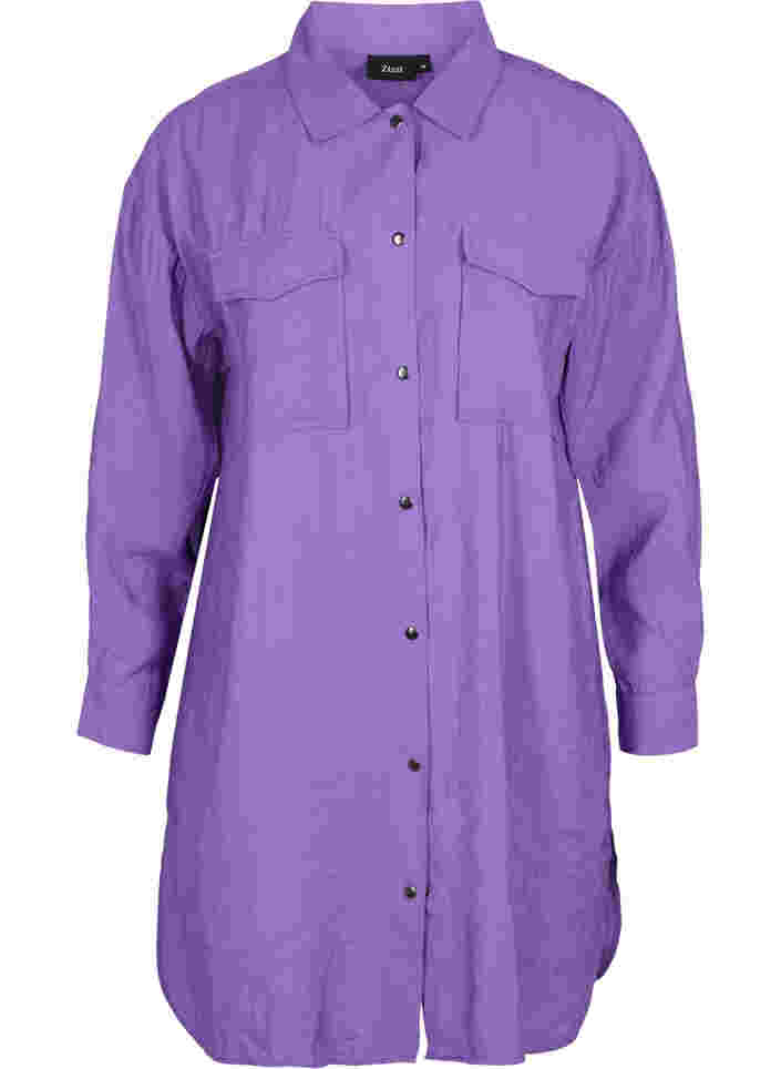 Long viscose shirt with buttons, Royal Lilac, Packshot image number 0