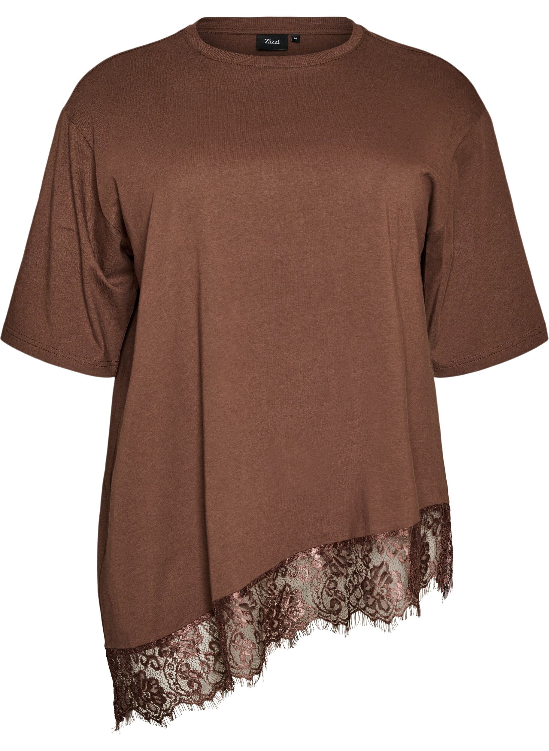 T-shirt with asymmetric lace hem
