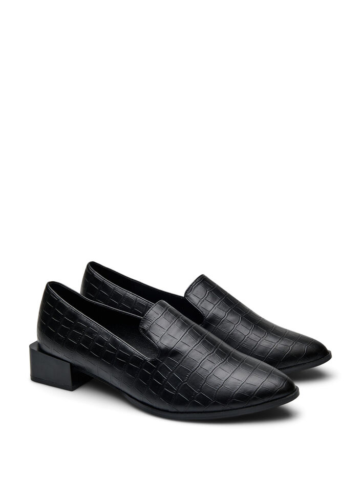 Wide fit - Loafers with a croc effect, Black, Packshot image number 1