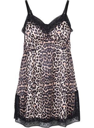 Night dress in leopard print with lace, Animal Print, Packshot image number 0