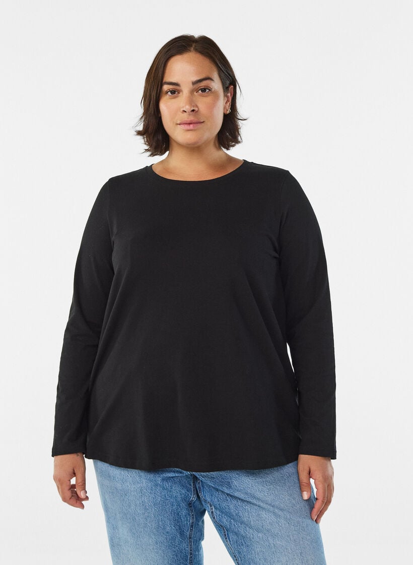 Basic jersey blouse with long sleeves, Black, Model image number 0