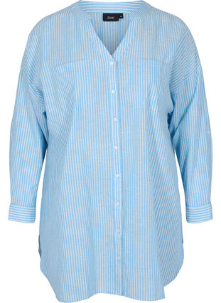 Striped shirt in 100% cotton, Lichen Blue Stripe , Packshot image number 0