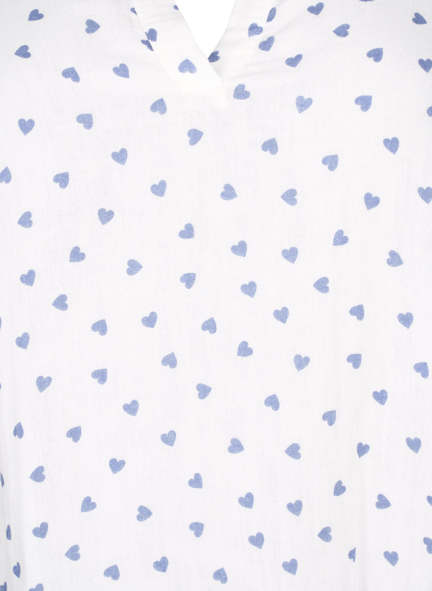 Zizzifashion Cotton dress with heart print, Bright White Heart, Packshot image number 2