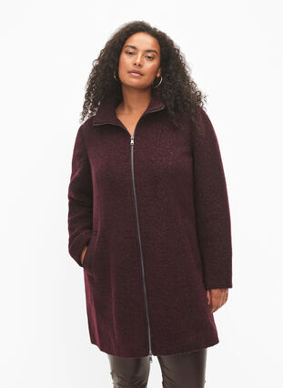 Melange bouclé coat with zipper, Tawny Port Mel., Model image number 0