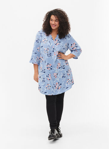 Floral tunic with 3/4 sleeves, Outline Flower, Model image number 2
