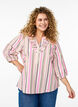 3/4 sleeve blouse in cotton with stripes, Vanilla, Model image number 0