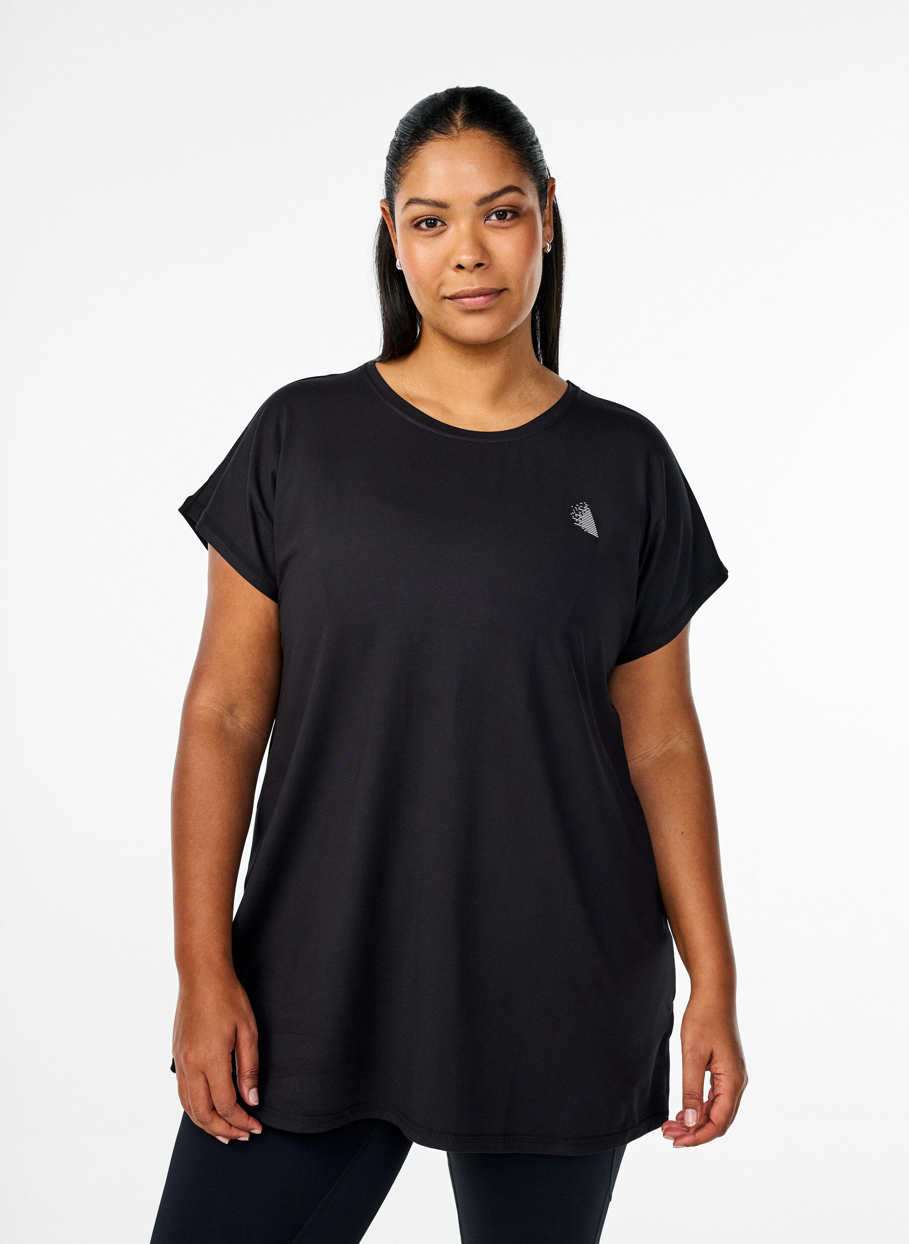 Long workout T-shirt, Black, Model