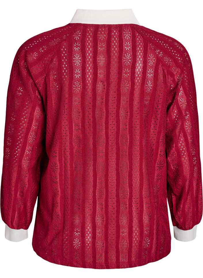 Textured jersey blouse with contrast details, Red, Packshot image number 1