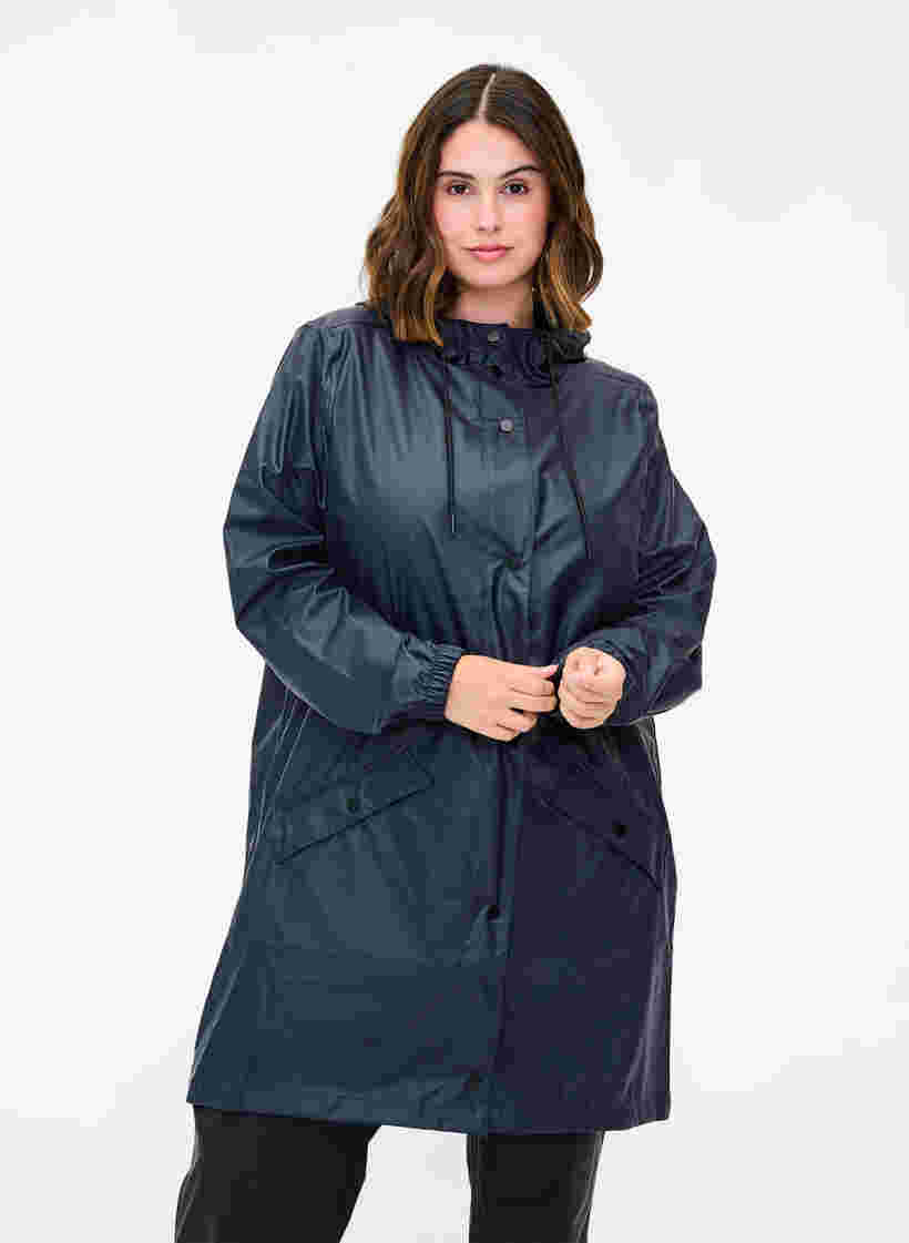 Rain jacket with hood and button fastening, Night Sky, Model