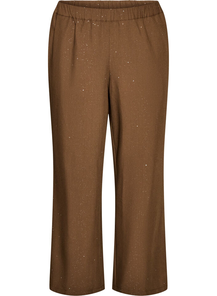 Trousers with glitter and wide legs, Brown, Packshot image number 0