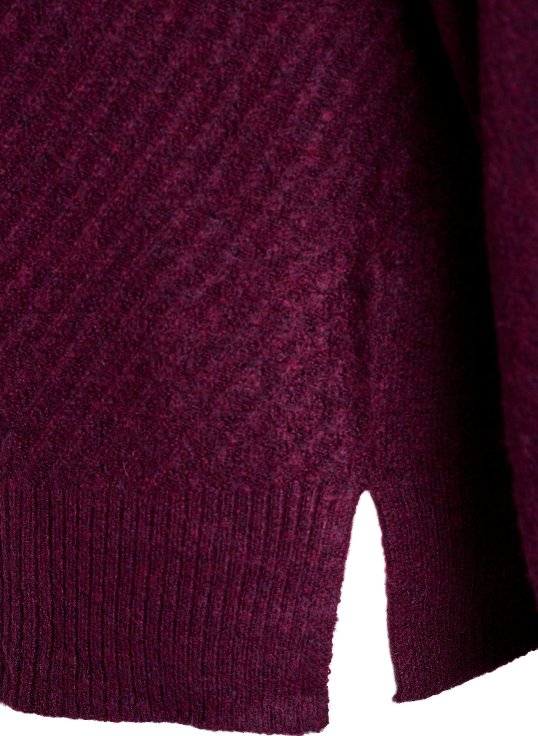 Zizzifashion Knitted blouse with V-shaped rib pattern and slits, Purple, Packshot image number 3