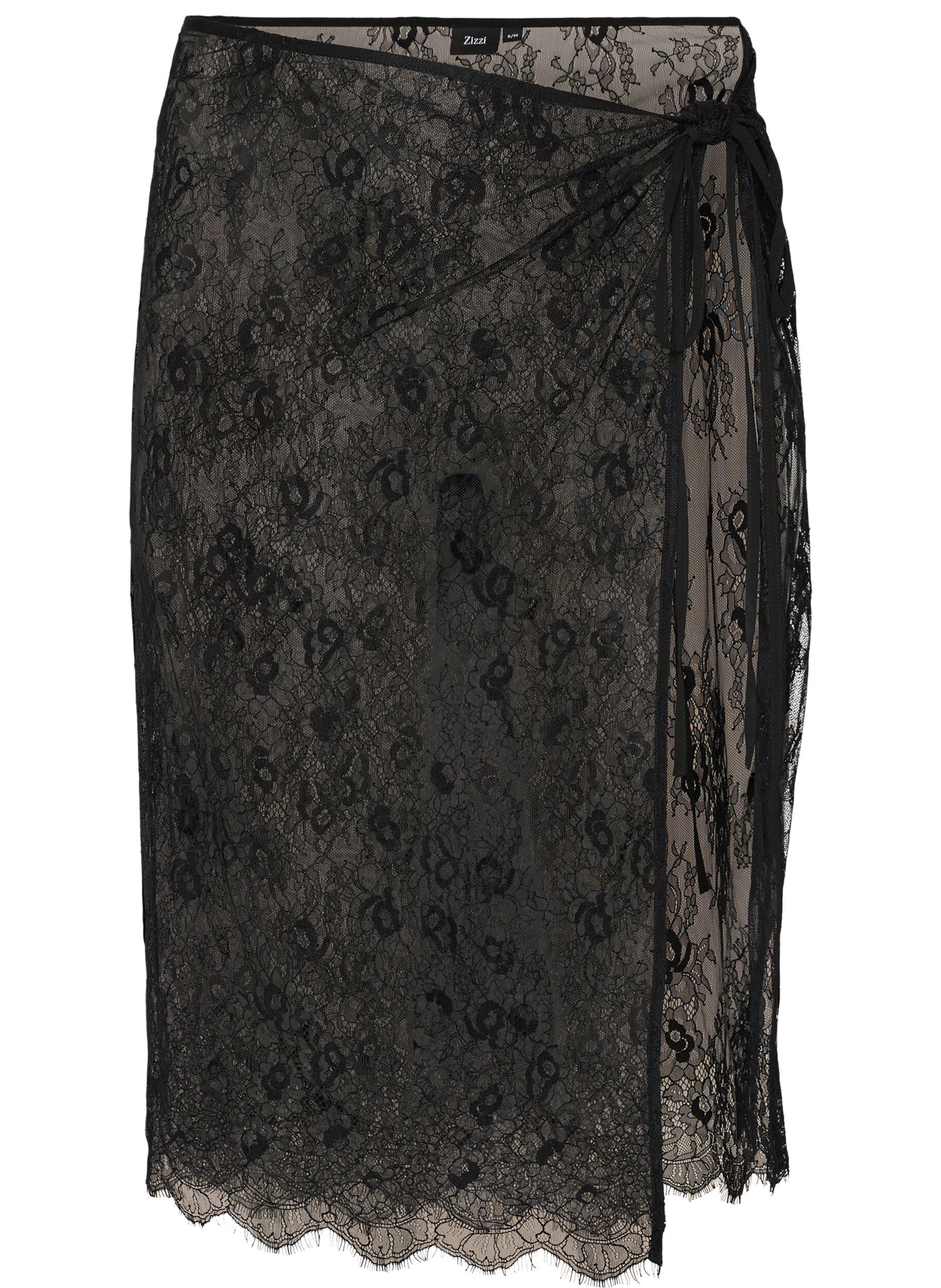 ZizzifashionLace wrap skirt with tie-fastening, Black, Packshot image number 0