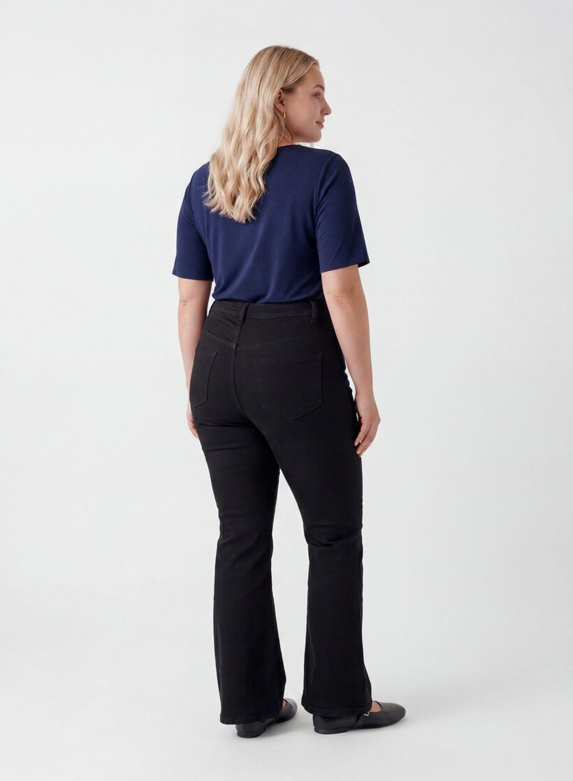 Short-sleeved woven blouse with round neck, Blue, Model image number 2