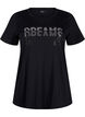 Cotton t-shirt with rhinestone motif, Black w. Dream, Packshot image number 0