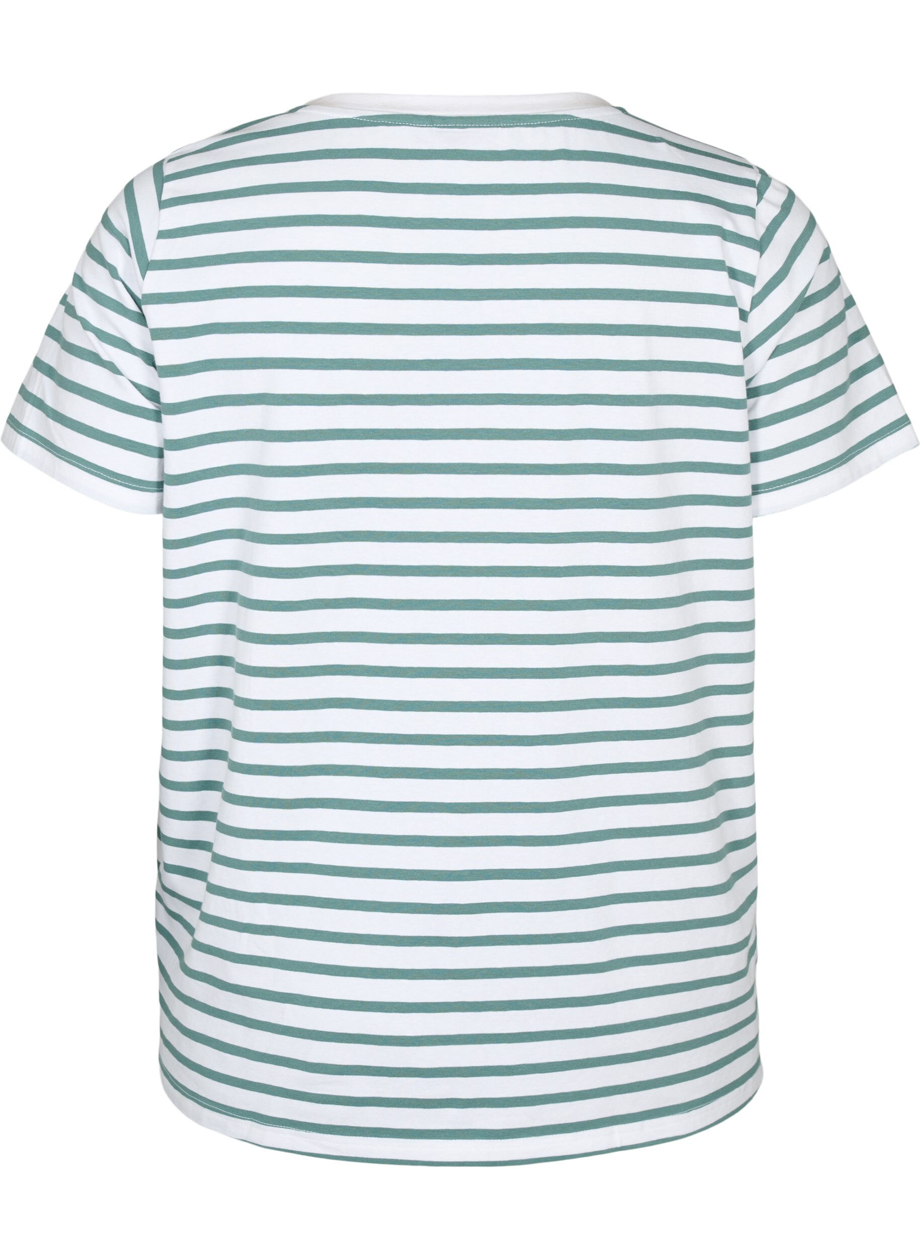 Zizzifashion Cotton t-shirt with stripes and v-neck, B.White/SeaP.Stripes, Packshot image number 1