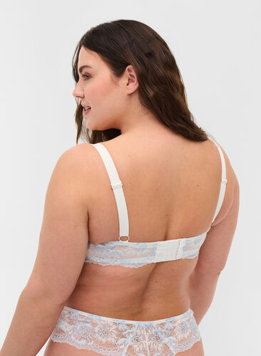 Underwired bra with lace, Tofu w. blue, Model image number 1