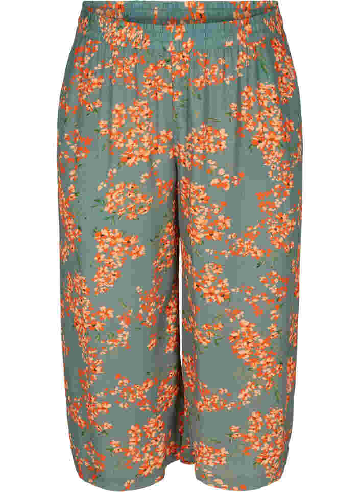Loose culotte trousers in viscose, Balsam Green Flower, Packshot image number 0