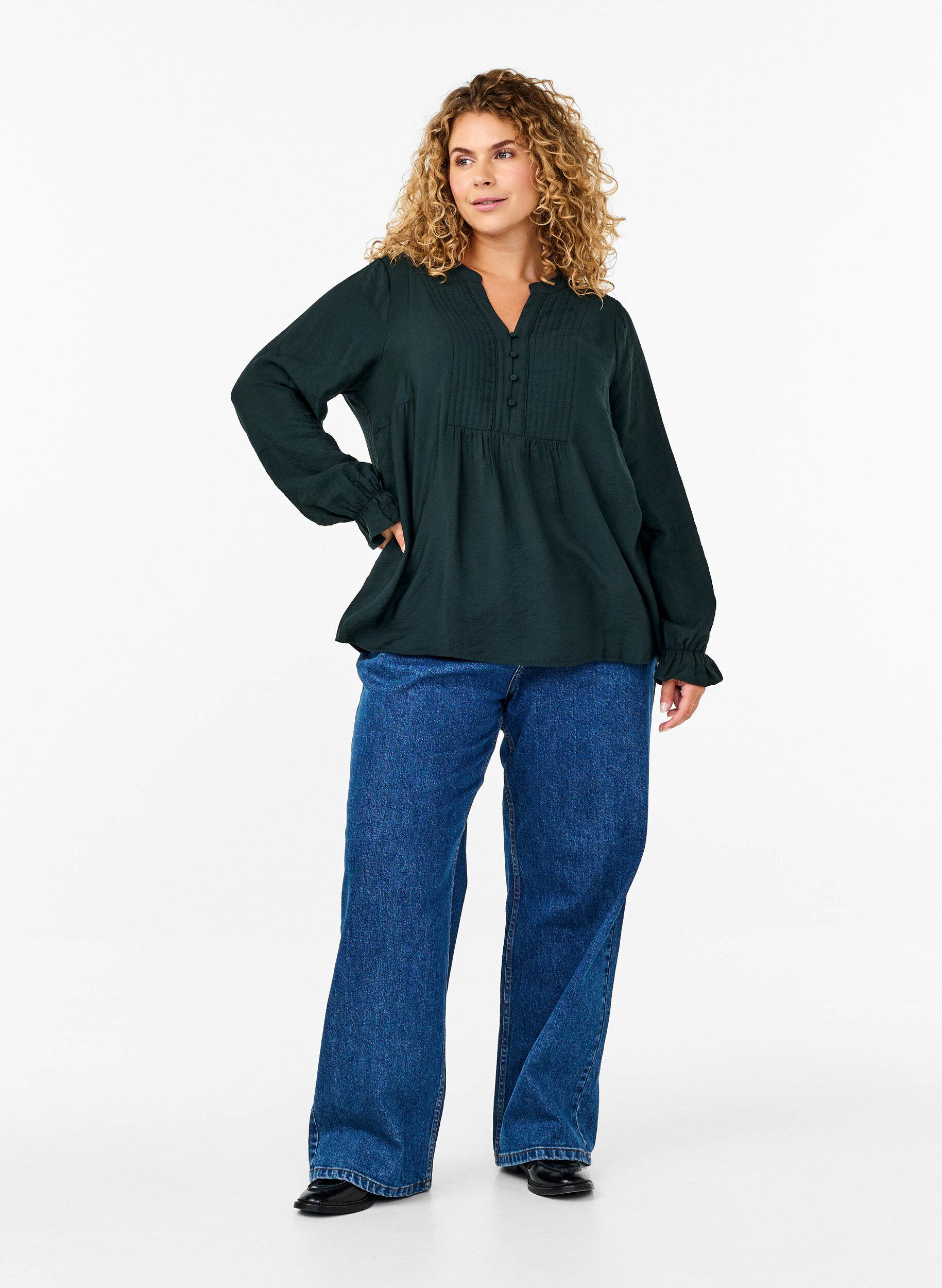 Zizzifashion Long-sleeved blouse with a V-neck, Scarab, Model image number 2