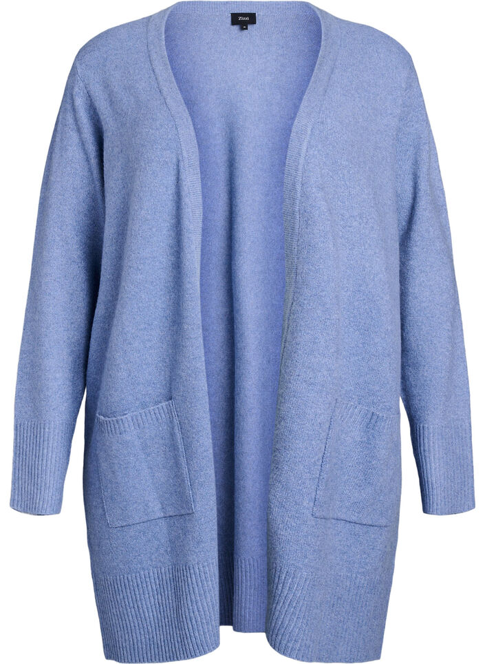 Ribbed Knit Cardigan with Pockets, Blue, Packshot image number 0