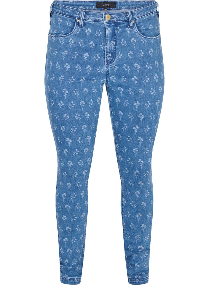Super slim Amy jeans with flower print, Blue denim, Packshot image number 0