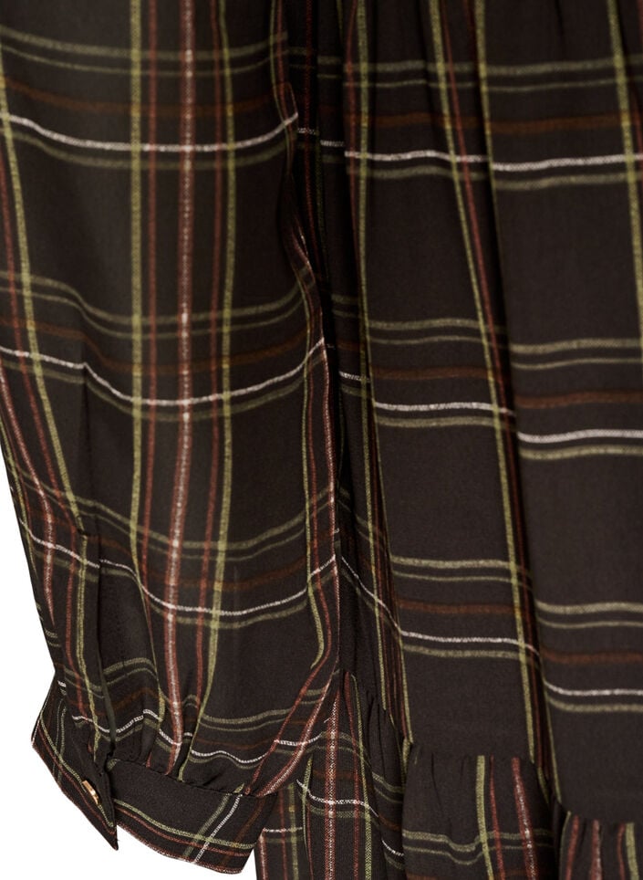 Checked midi dress with a tiered skirt, Brown, Packshot
