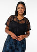 Midi-length lace dress with A-line shape, Black, Model image number 2