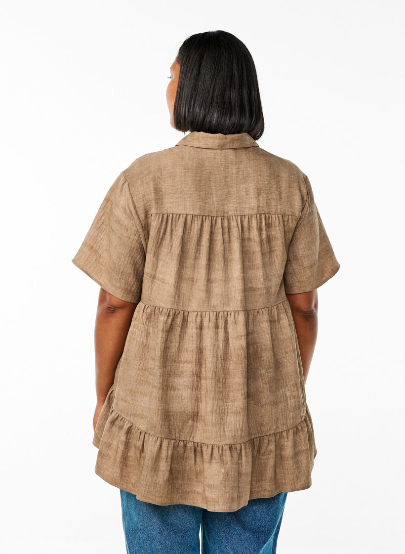 Loose blouse with collar and buttons, Brown, Model image number 2
