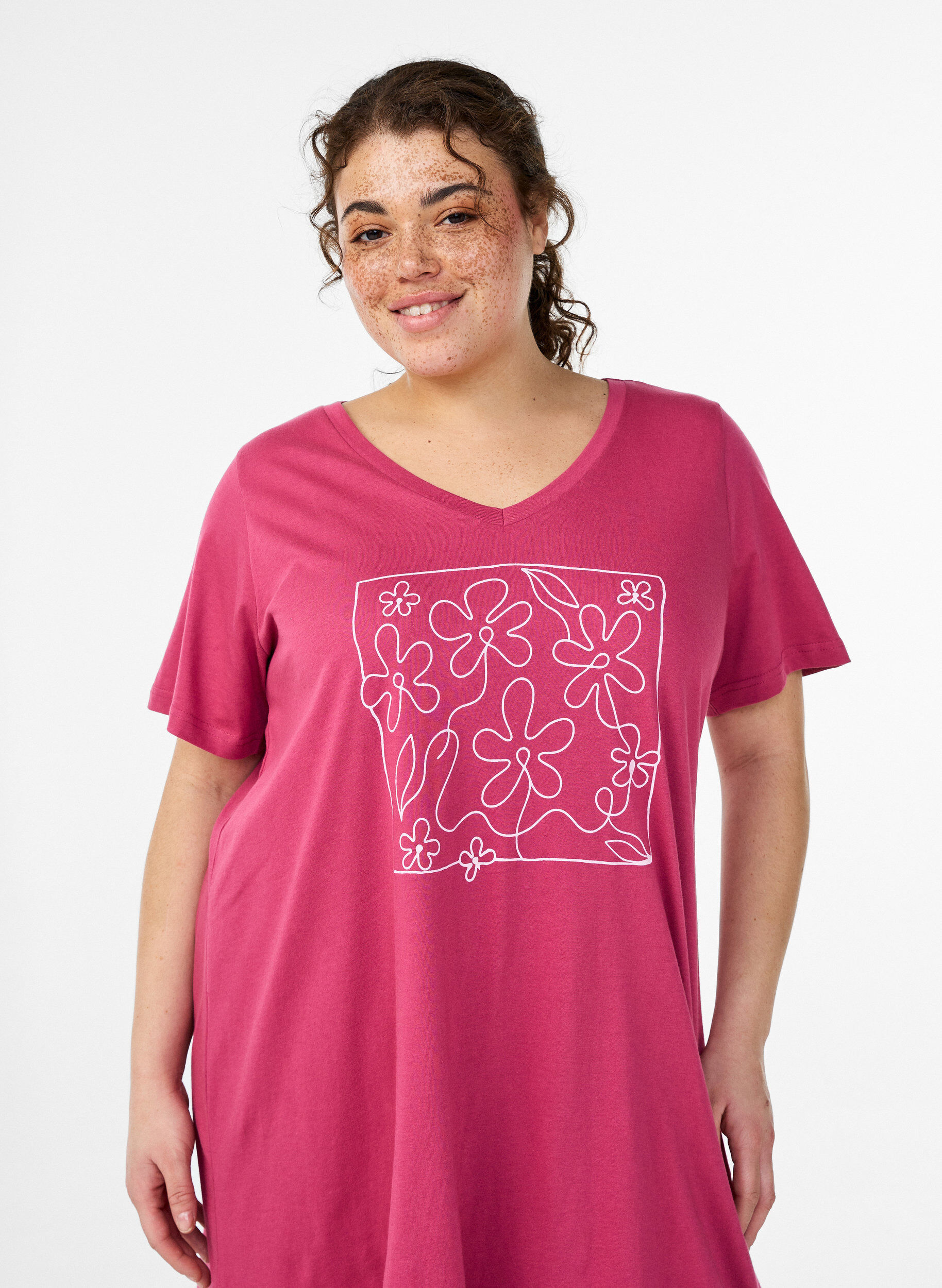 ZizzifashionOrganic cotton nightdress with V-neck, Red, Model image number 2