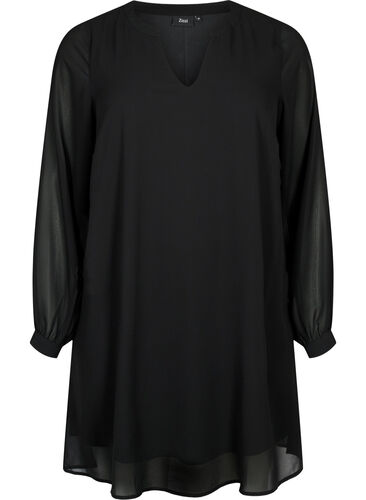 Long-sleeved dress with V-neck, Black, Packshot image number 0