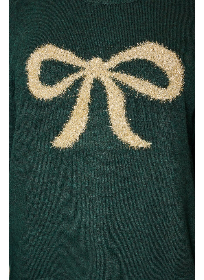Knitted blouse with glitter bow, Green, Packshot image number 2